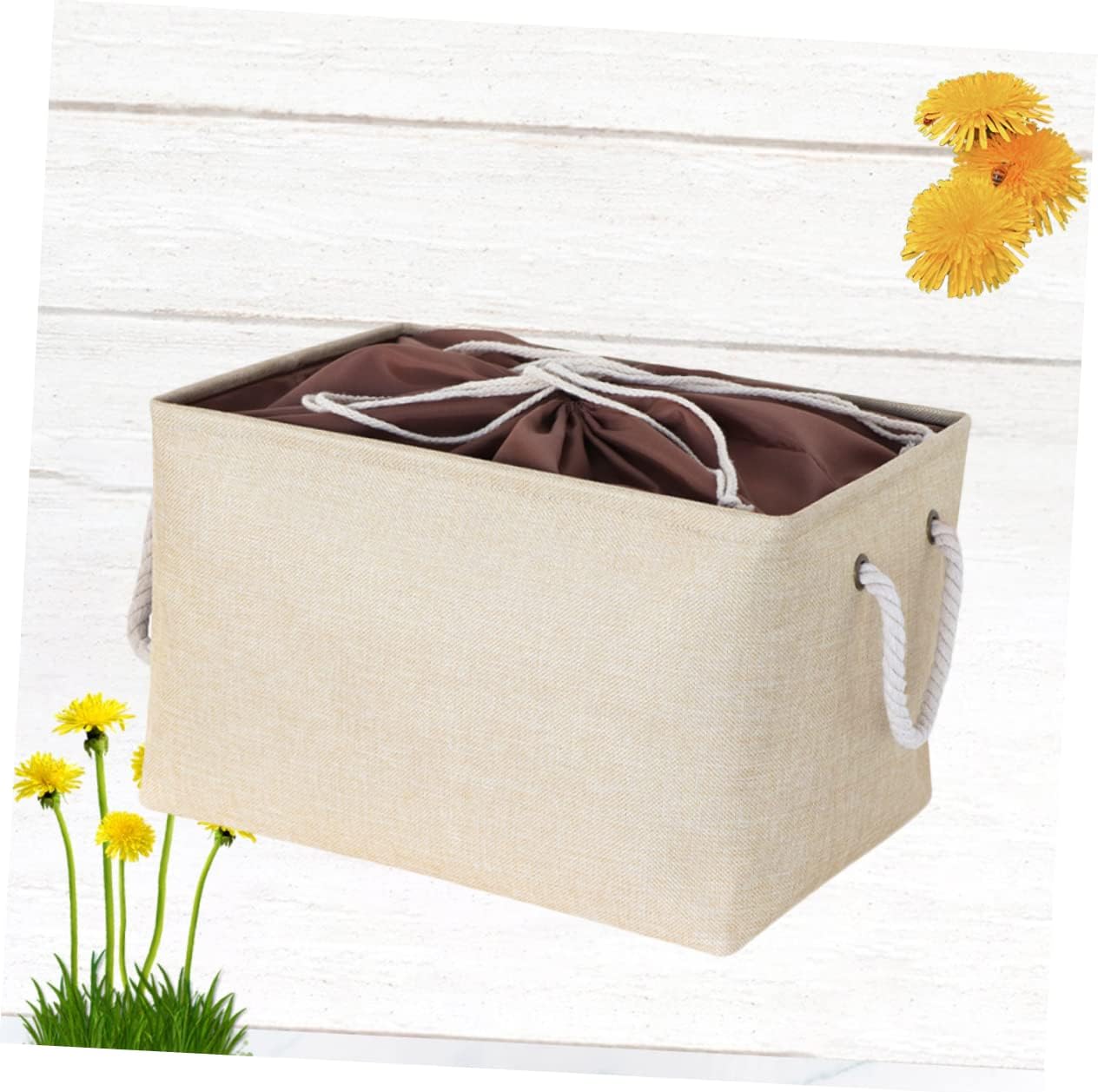 Yellow Foldable Laundry Basket with Handle and Drawstring