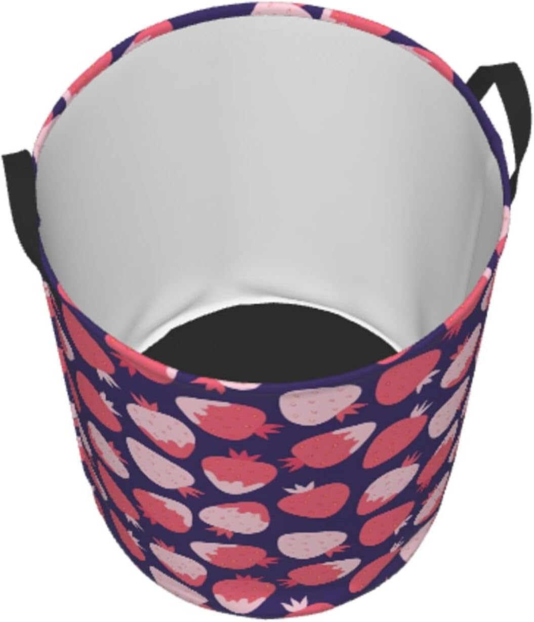 Strawberry Collapsible Laundry Basket w Handles Easy Carry Storage Organizer