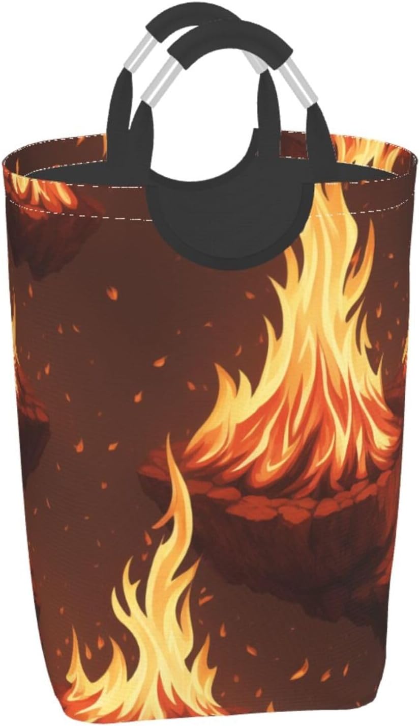 Fire Print Laundry Basket with Handles and Collapsible Design