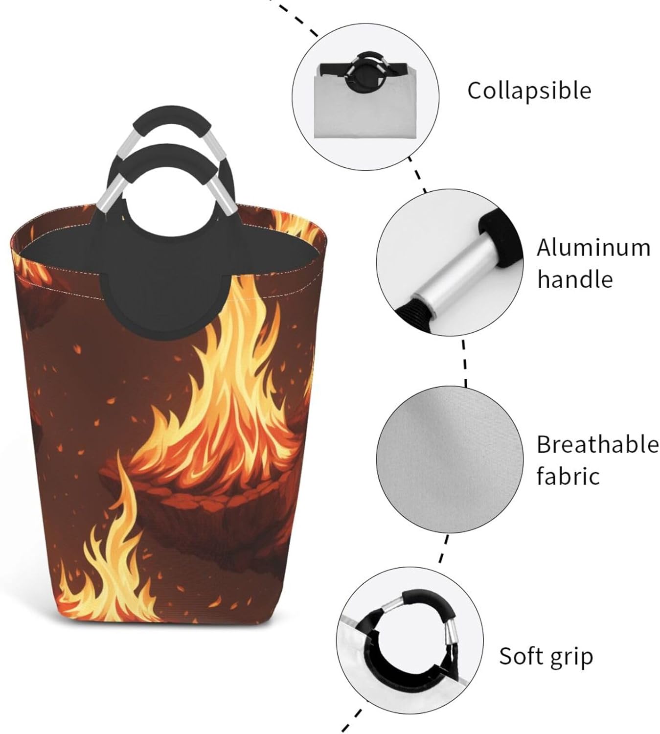 Fire Print Laundry Basket with Handles and Collapsible Design