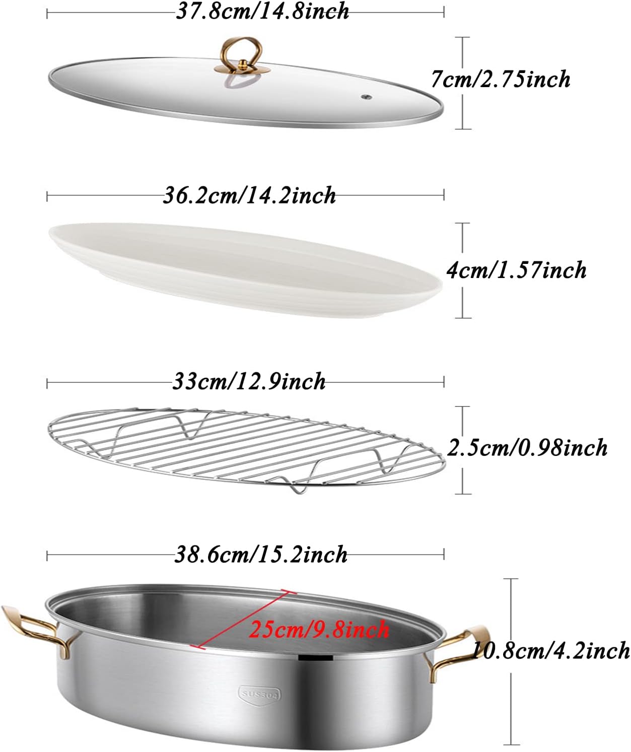 Oval Fish Steamer Pot 304 Stainless Steel Roaster