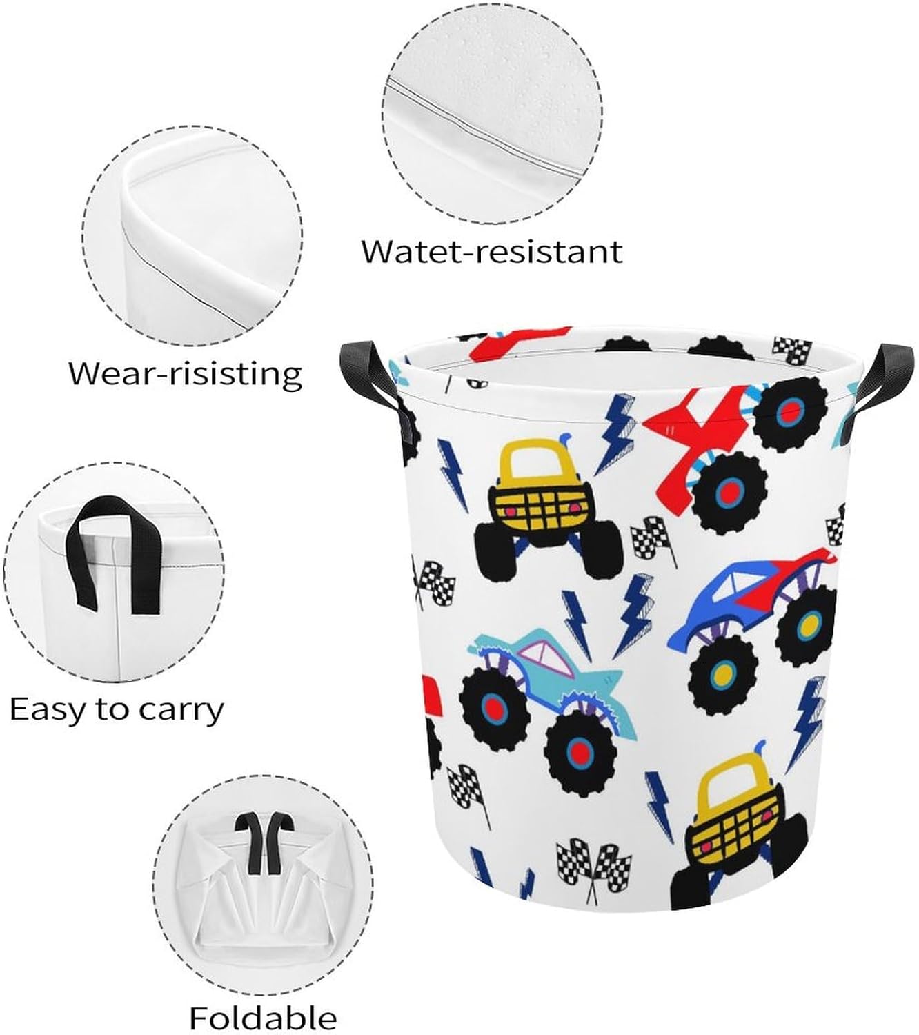 Monster Truck Cartoon Laundry Hamper for Kids Waterproof Storage Basket