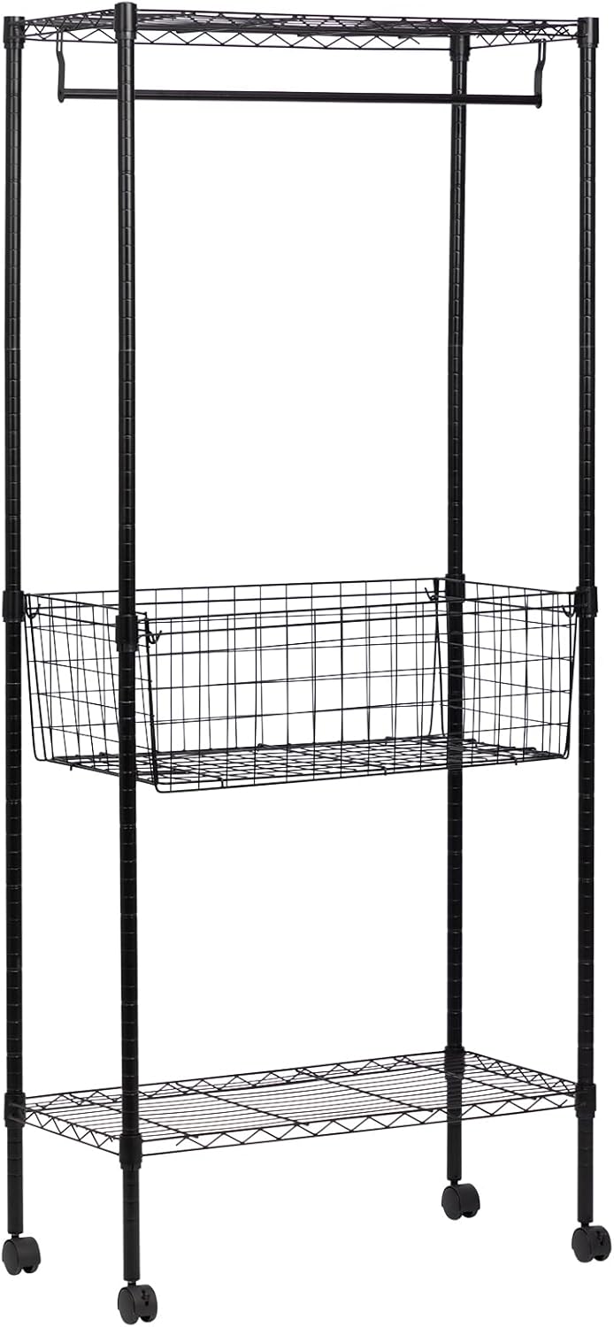 ALIMORDEN Laundry Cart with Clothes Rack Black