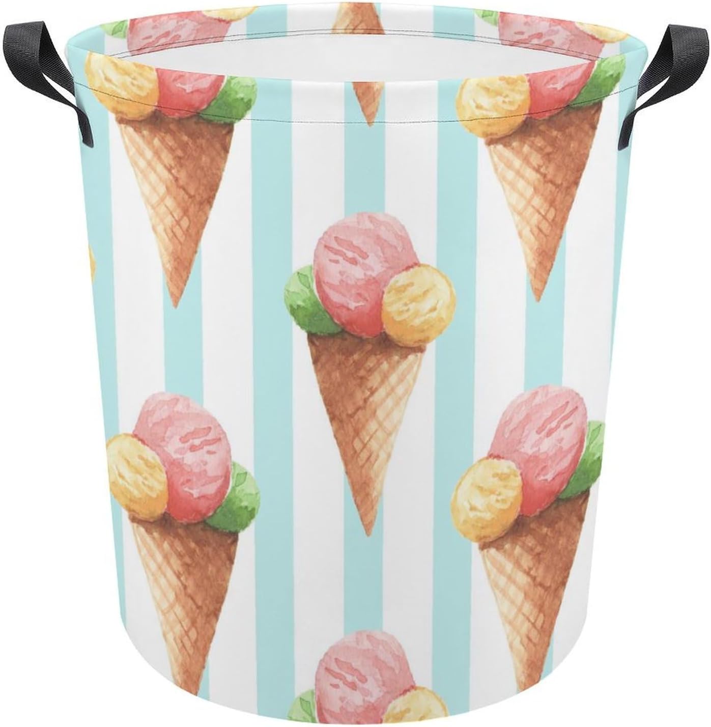 Cute Ice Cream Laundry Hamper Watercolor Blue Plaid