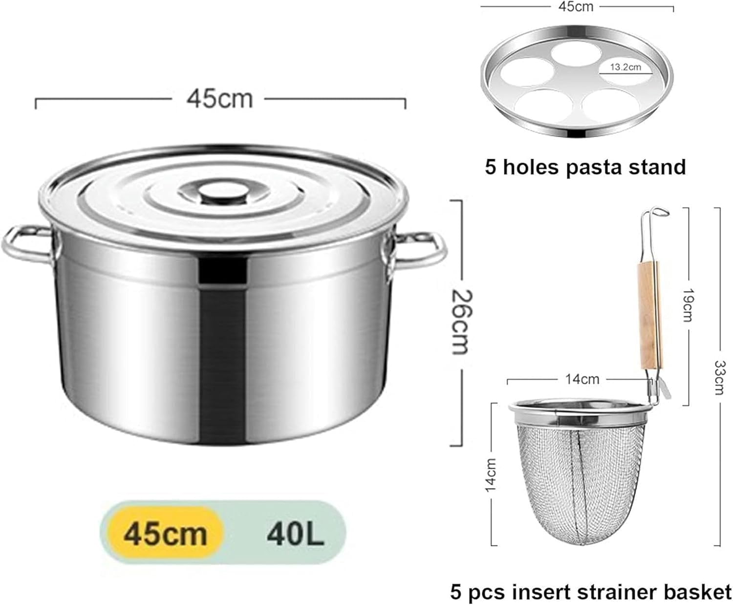 Attrexx 5-Hole Stainless Steel Pasta Cooker Set with Strainer Basket