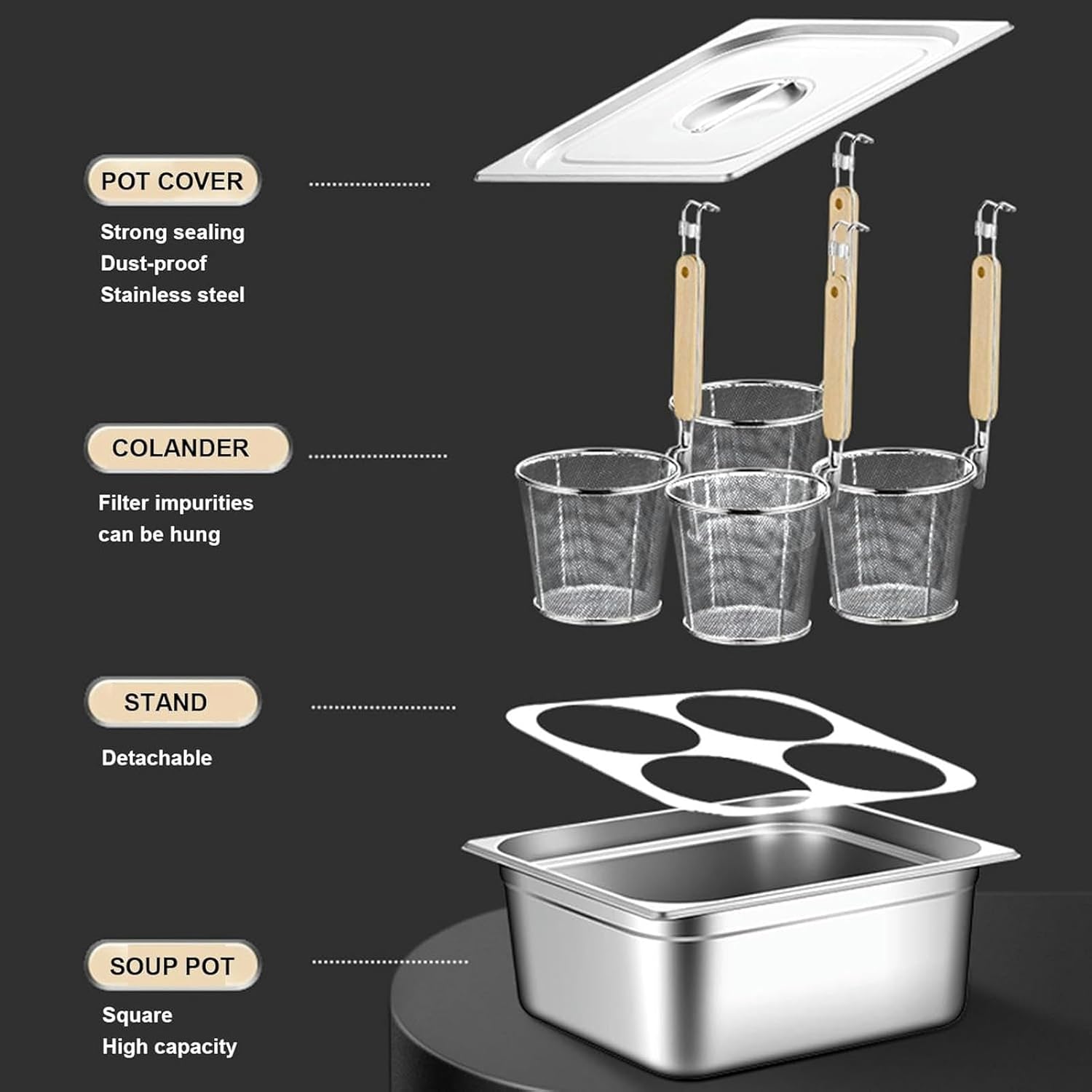 UNbit 6-Piece Stainless Steel Pasta Cooker Set with 6-Pasta Dishes