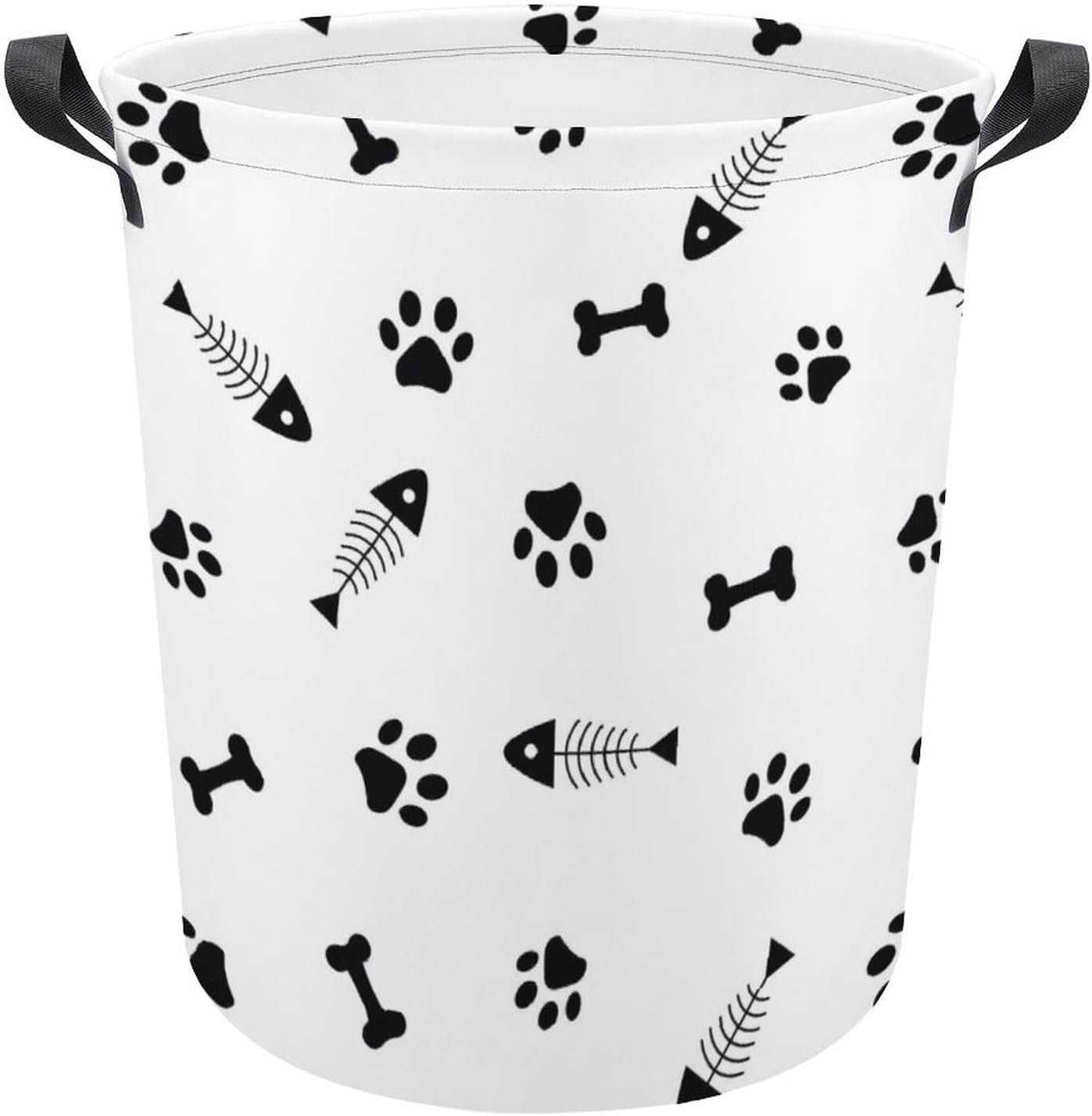 MEIKKO Animals Paws Fishbone Laundry Basket Collapsible and Waterproof