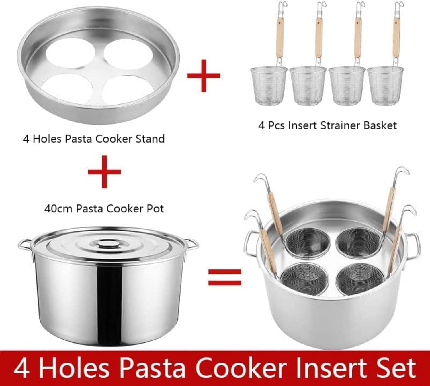 Bingwang 4-Hole Pasta Cooker Set with Strainer Basket 1