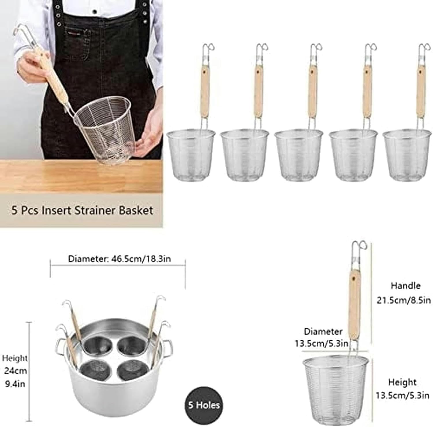 Stainless Steel Pasta Pot Set with 5 Insert Strainer Baskets