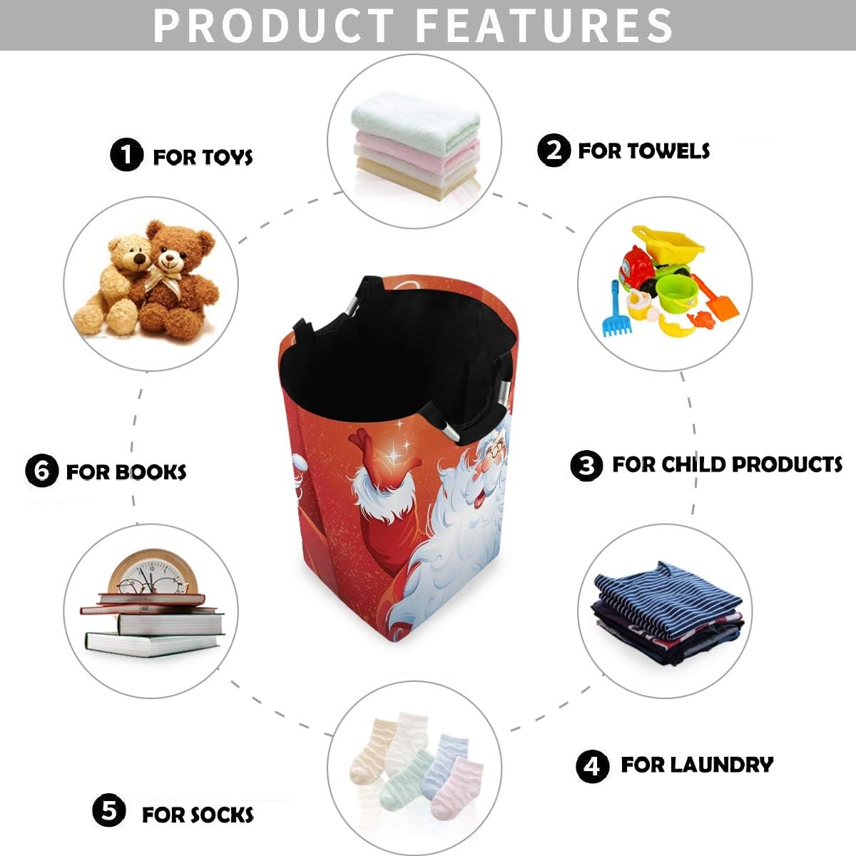 Visesunny Large Christmas Collapsible Laundry Basket with Handle