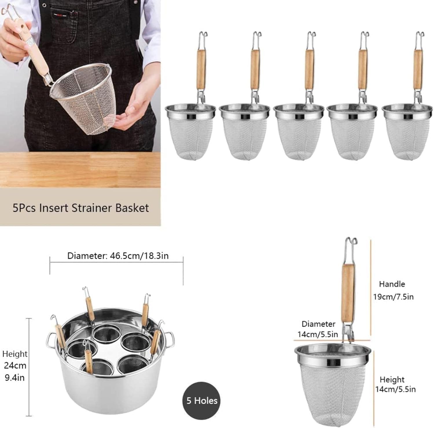 DAOUXIAOSP 5-Hole Pasta Pot Set with Strainer Basket