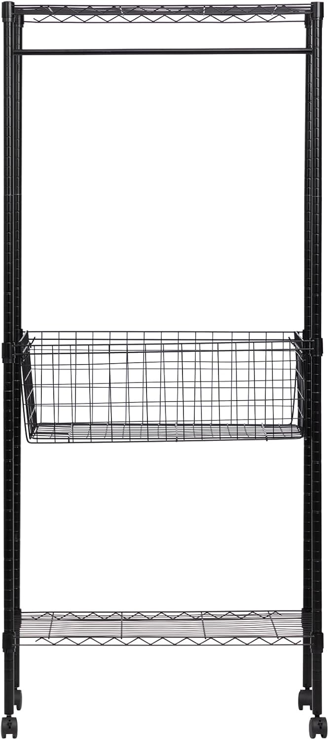 ALIMORDEN Laundry Cart with Clothes Rack Black