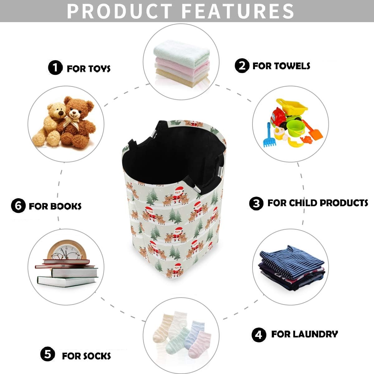 visesunny Collapsible Laundry Basket with Santa Reindeer Design