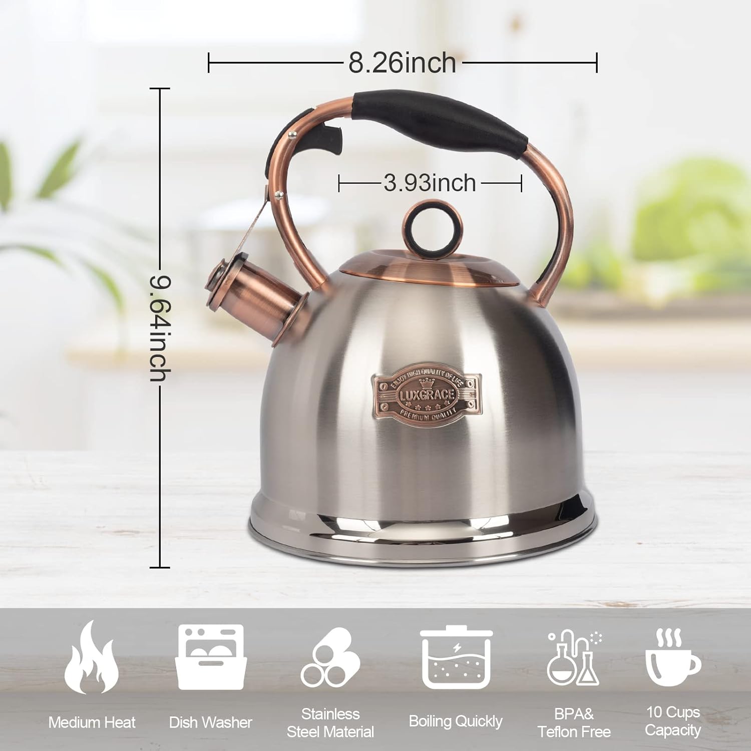 Lux Grace stainless steel whistle tea kettle