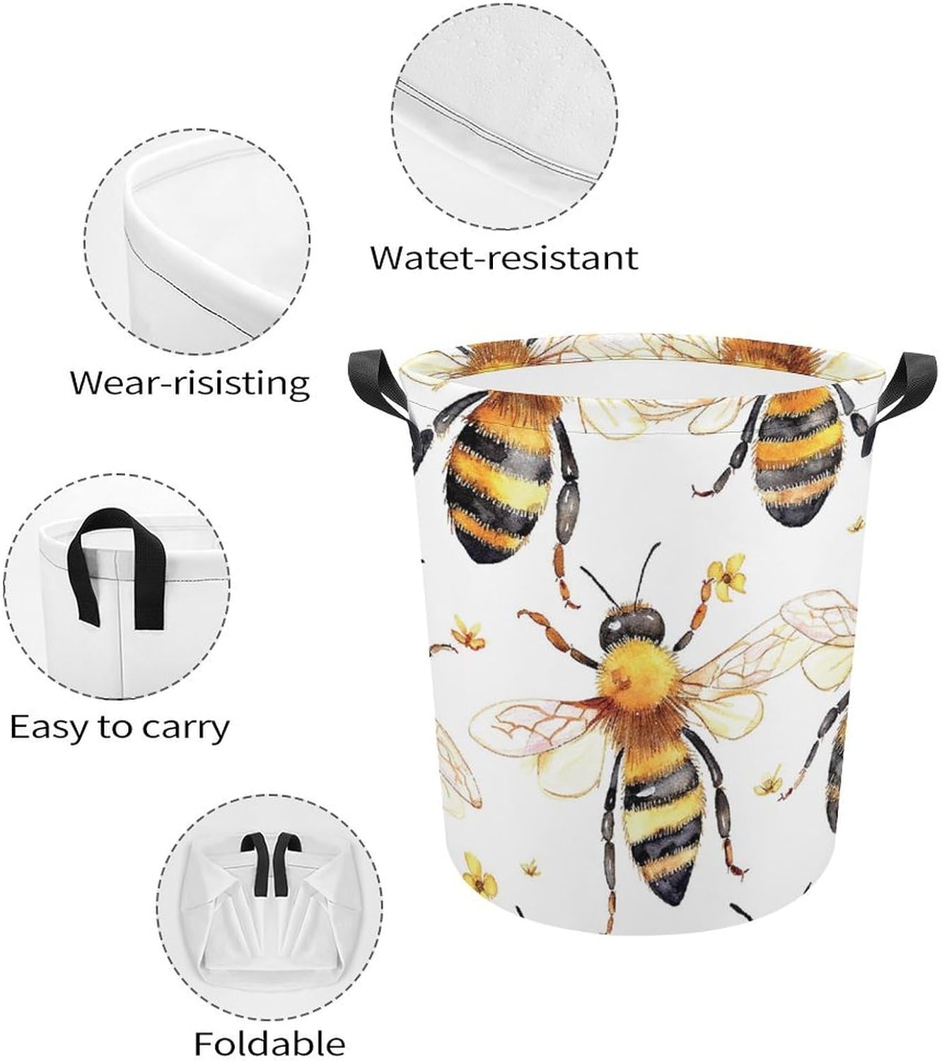 Compact Waterproof and Multi-Functional Laundry Hamper by MEIKKO Bee Pattern