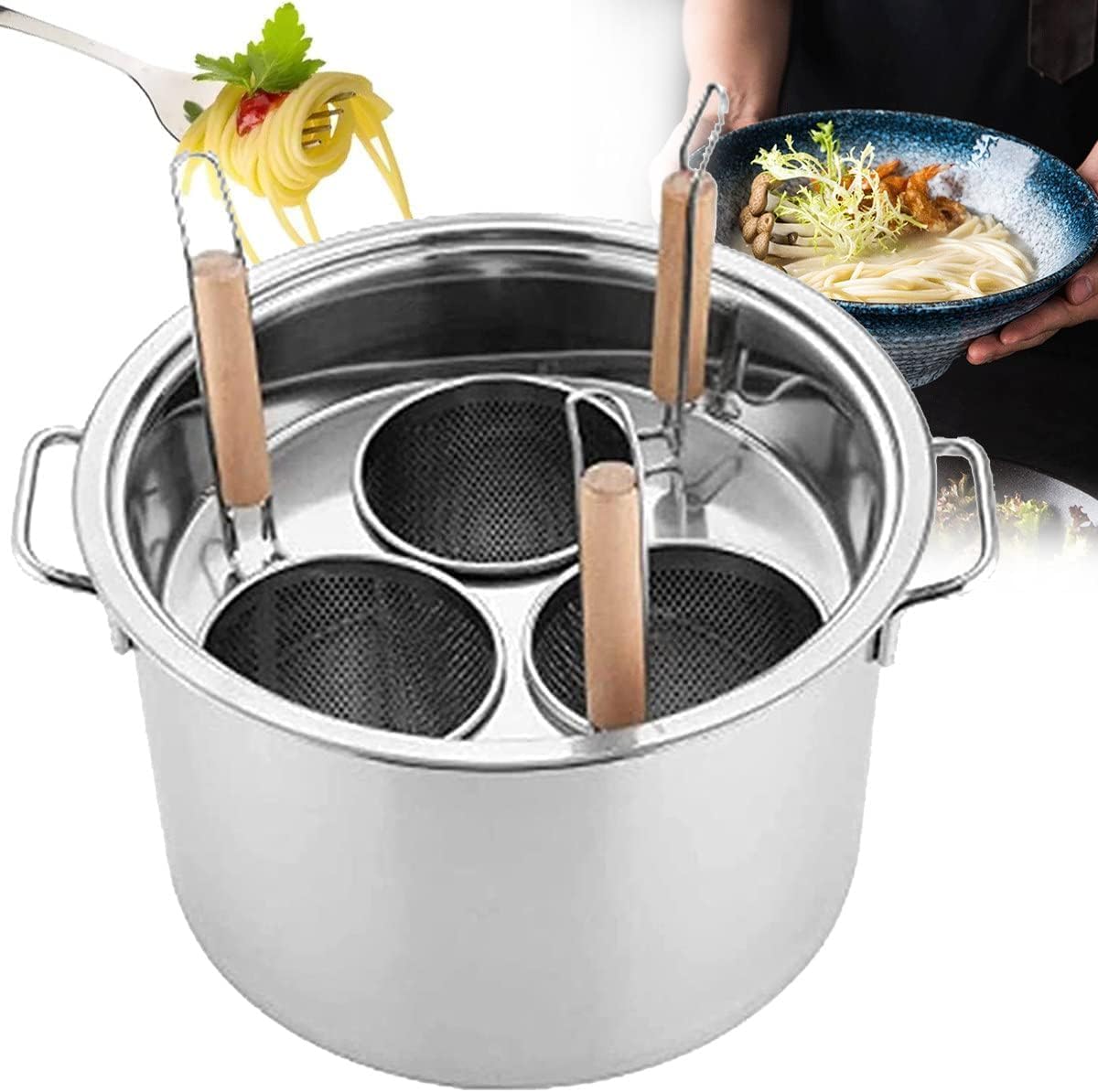 Stainless Steel Pasta Cooker with Strainer for 345 Holes Multi-Purpose