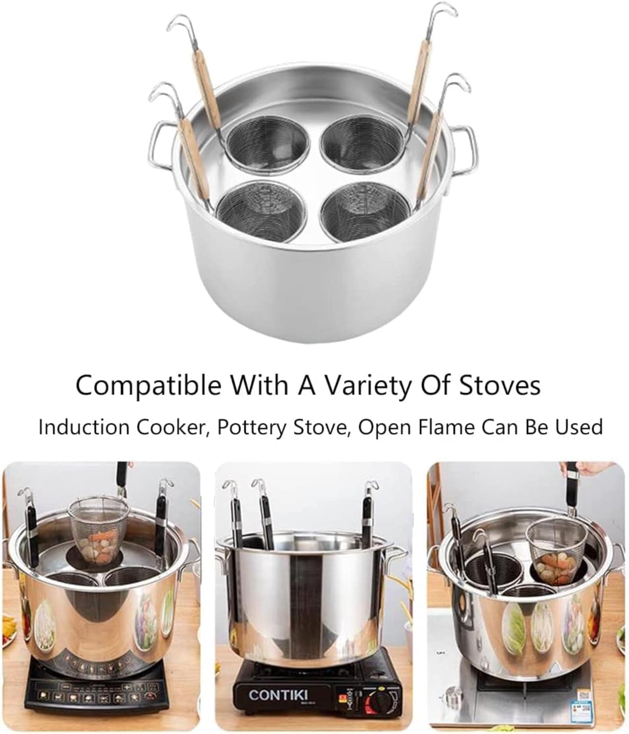 Stainless Steel Pasta Cooker Set with 4 Holes Fast Even Cooking