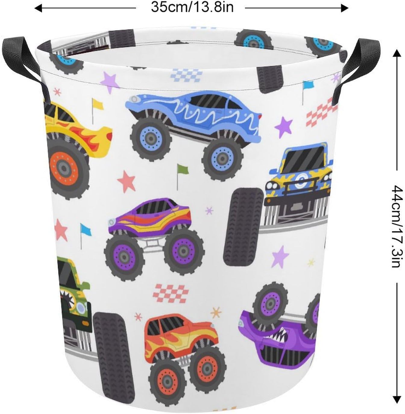 Cartoon Monster Trucks Extreme Racing Waterproof Laundry Hamper