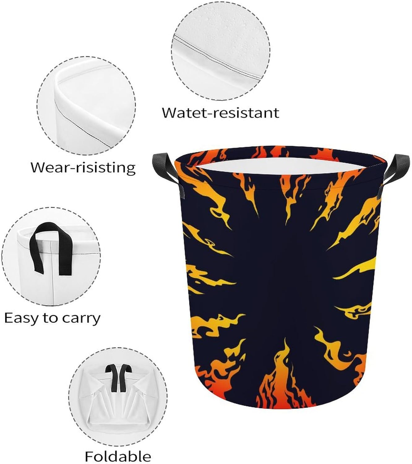 Attractive Fire Black Background Laundry Hamper