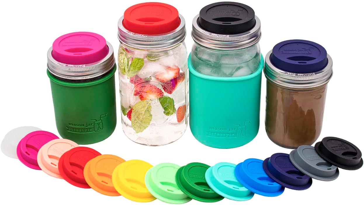 Silicone Drinking Lids with Rust-Proof Stainless Steel Bands 2-Pack