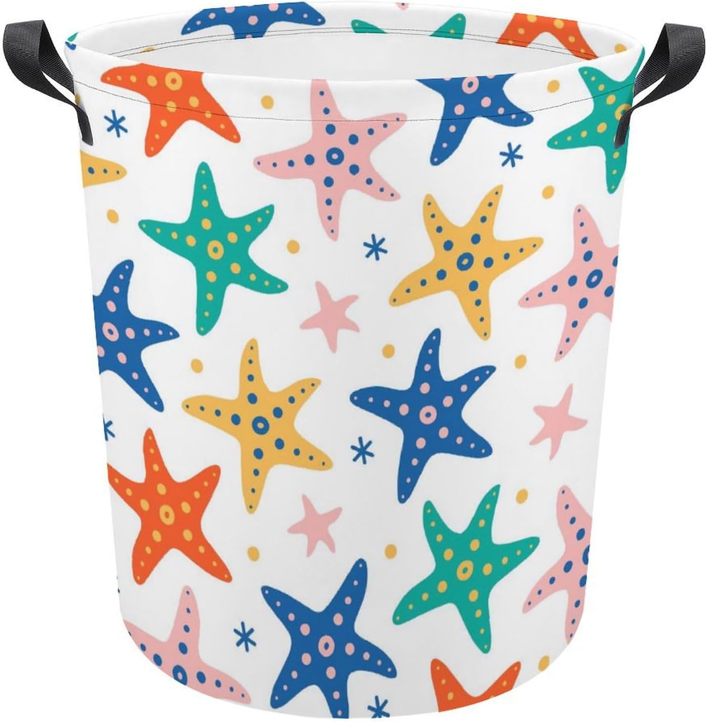 Starfish Seamless Pattern Laundry Hamper Underwater Waterproof Clothes Basket with Easy Carry Handles