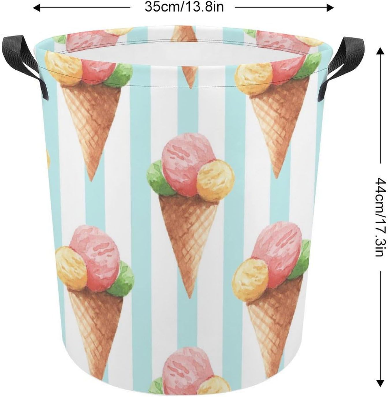 Cute Ice Cream Laundry Hamper Watercolor Blue Plaid