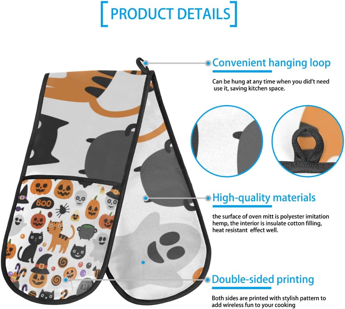Halloween Double Oven Mitts Heat Resistant Gloves for Cooking Baking Grilling