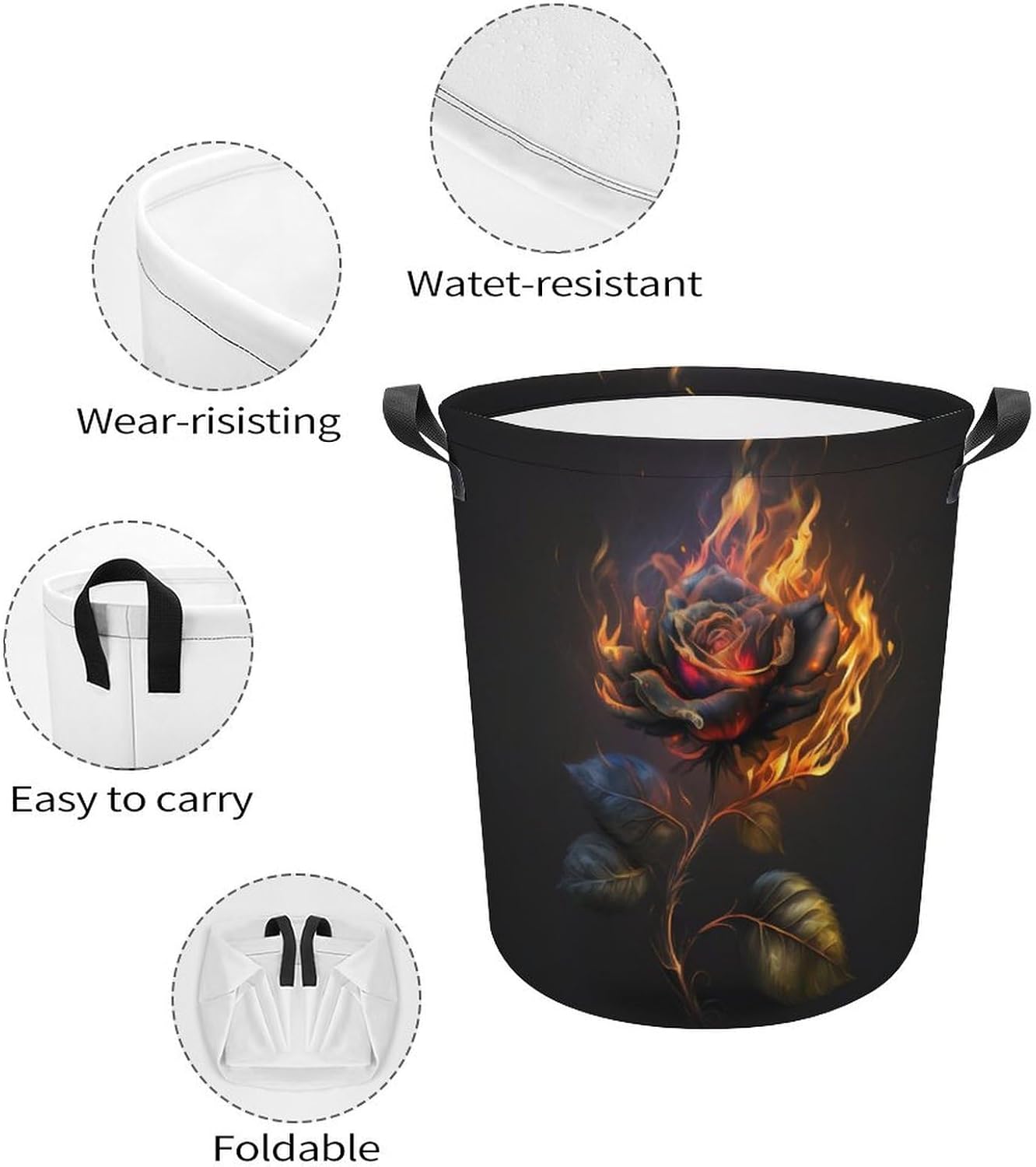 3D Rose Fire Laundry Basket for Dorms and Bedrooms