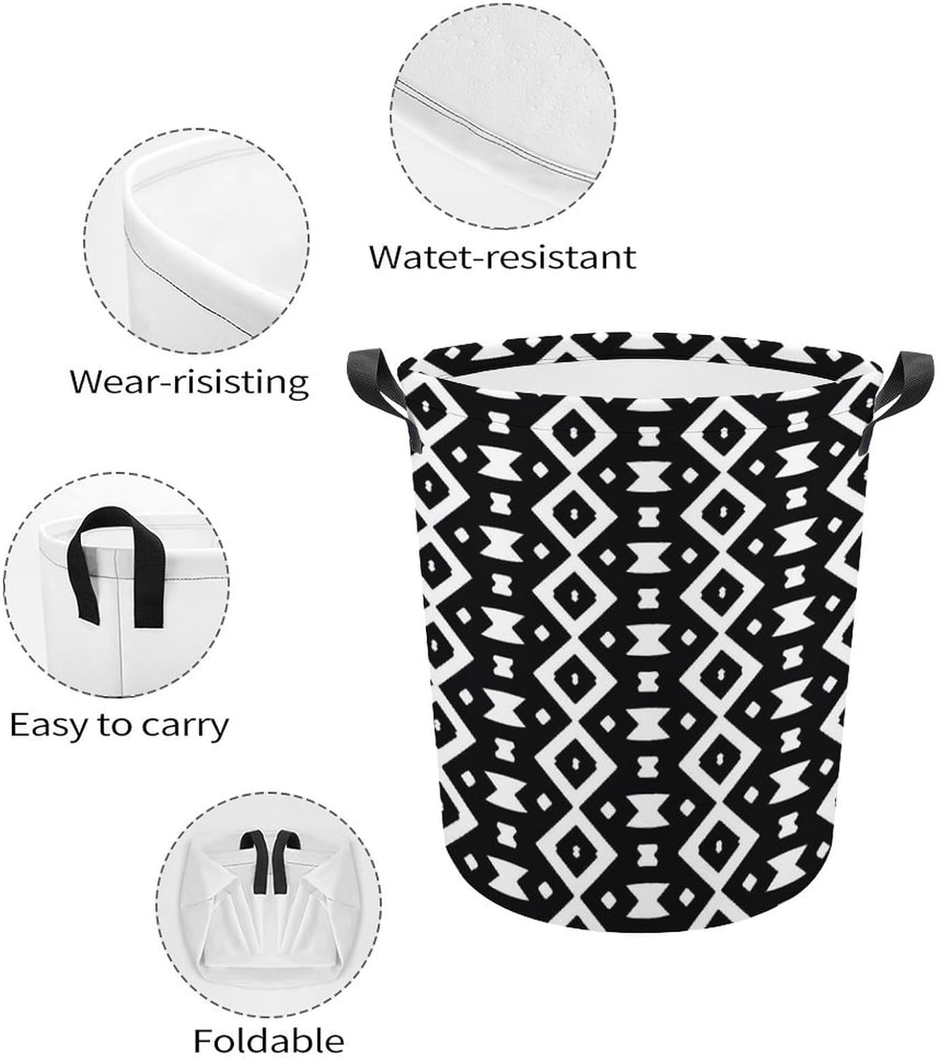 Monochrome Pattern Laundry Baskets Multi-functional Storage for Home Travel College