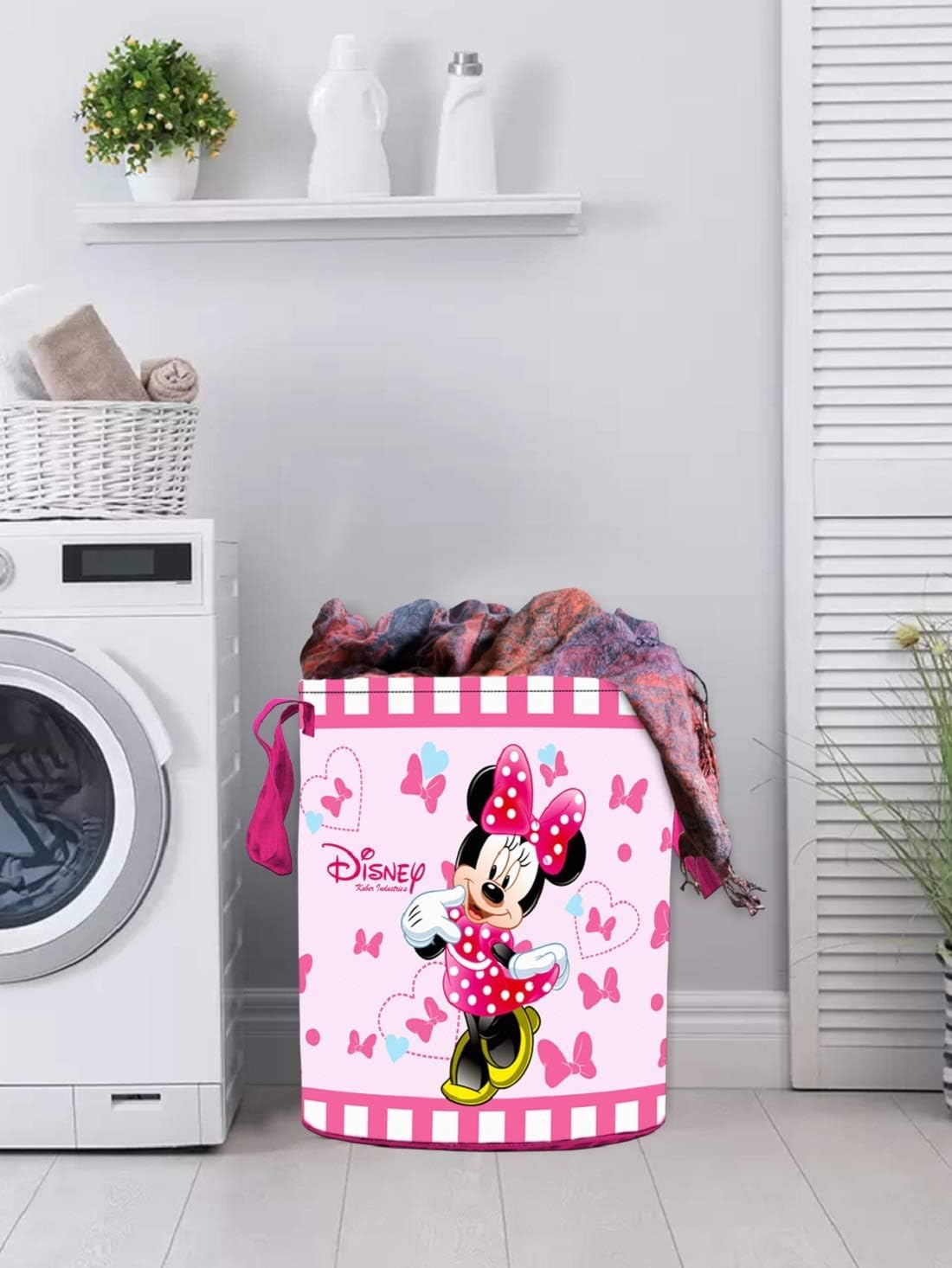 Kuber Industries Disney Minnie Print Foldable Laundry Basket with Handles
