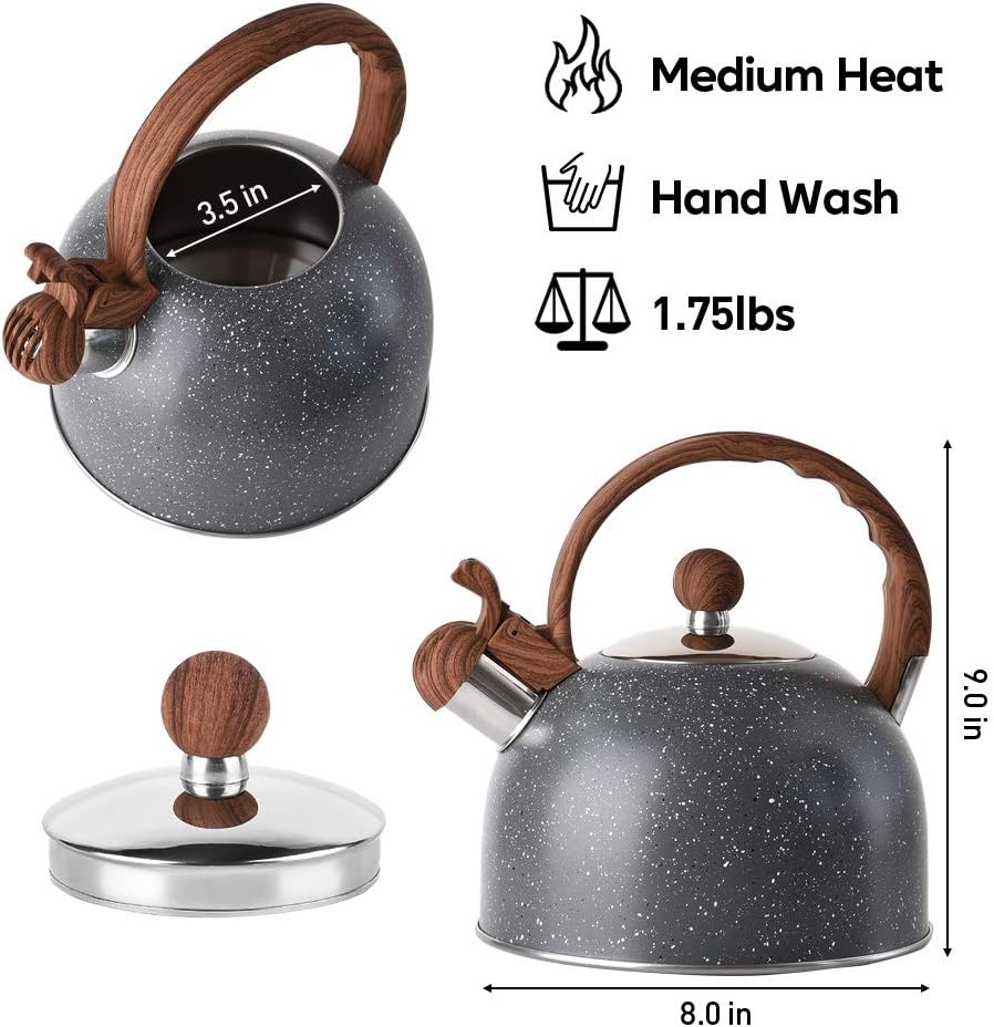 VONIKI 25 Quart Whistling Tea Kettle with Wood Pattern