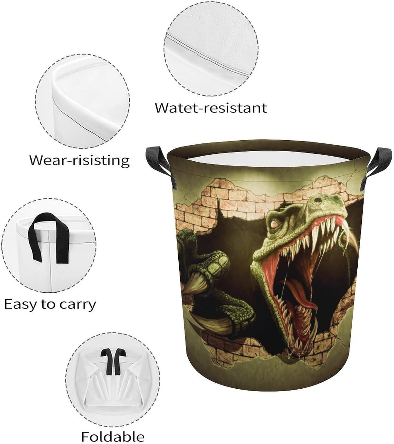 MEIKKO Dinosaur Brick Wall Collapsible Laundry Hamper Waterproof Foldable Family Organizer