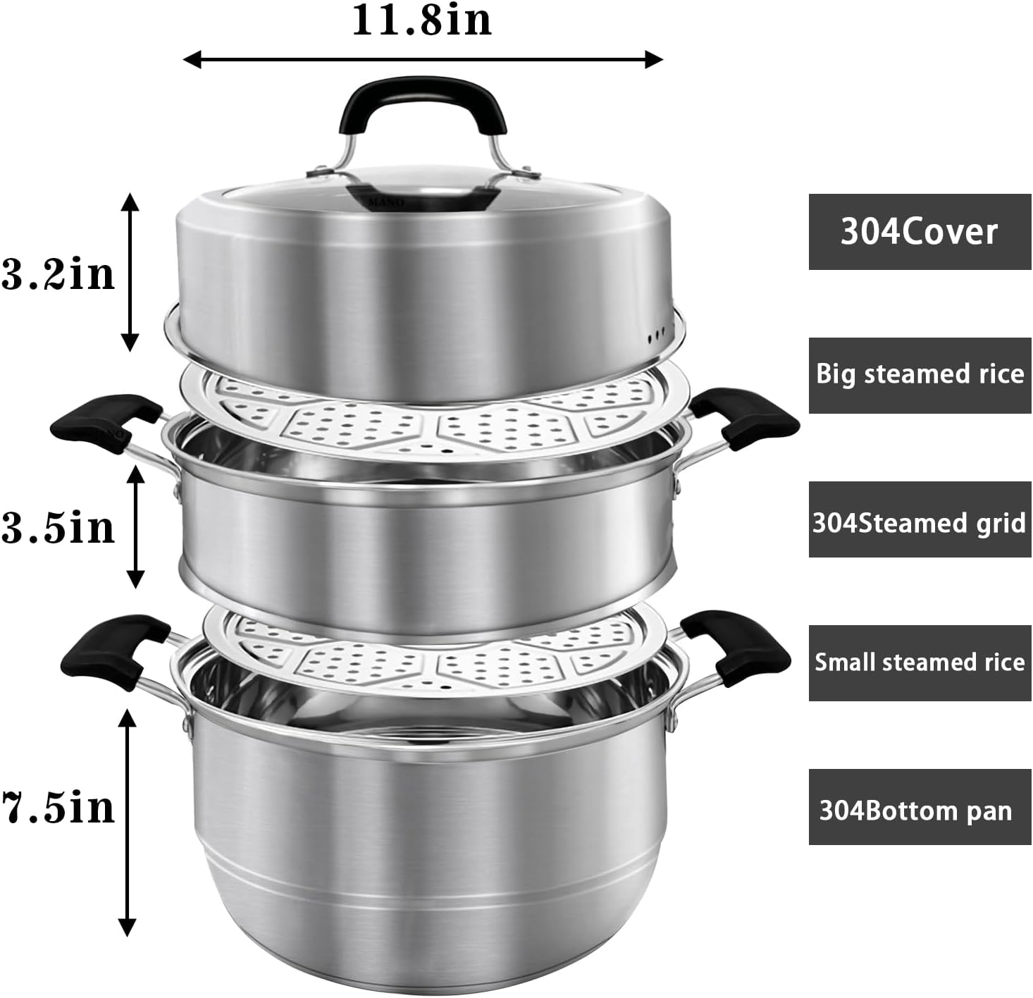 MANO Steamy Pot 2-Layer Stainless Steel with Handle for Quick Meals