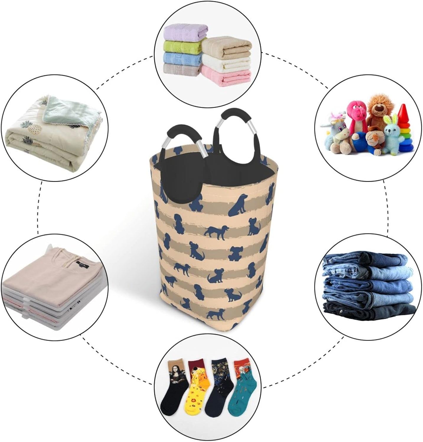 Dog Foldable Laundry Hamper with Handles and Large Capacity