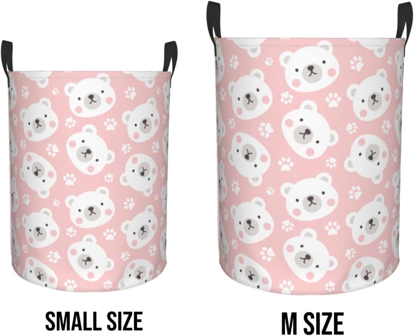 FeHuew Kawaii Polar Bear Paws Pink Collapsible Laundry Basket with Handle