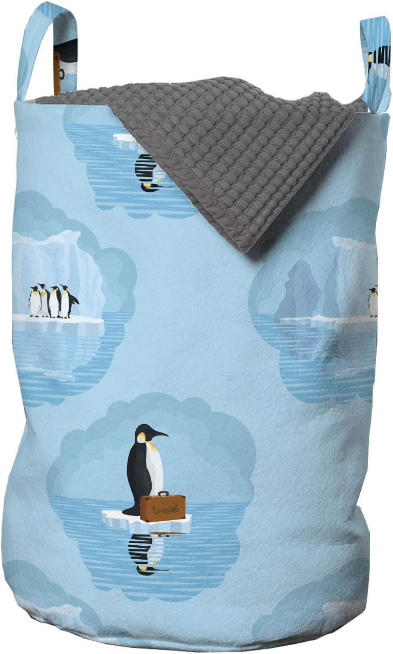 Ambesonne Winter Laundry Hamper Penguin Design Durable Compact for Chilly Days