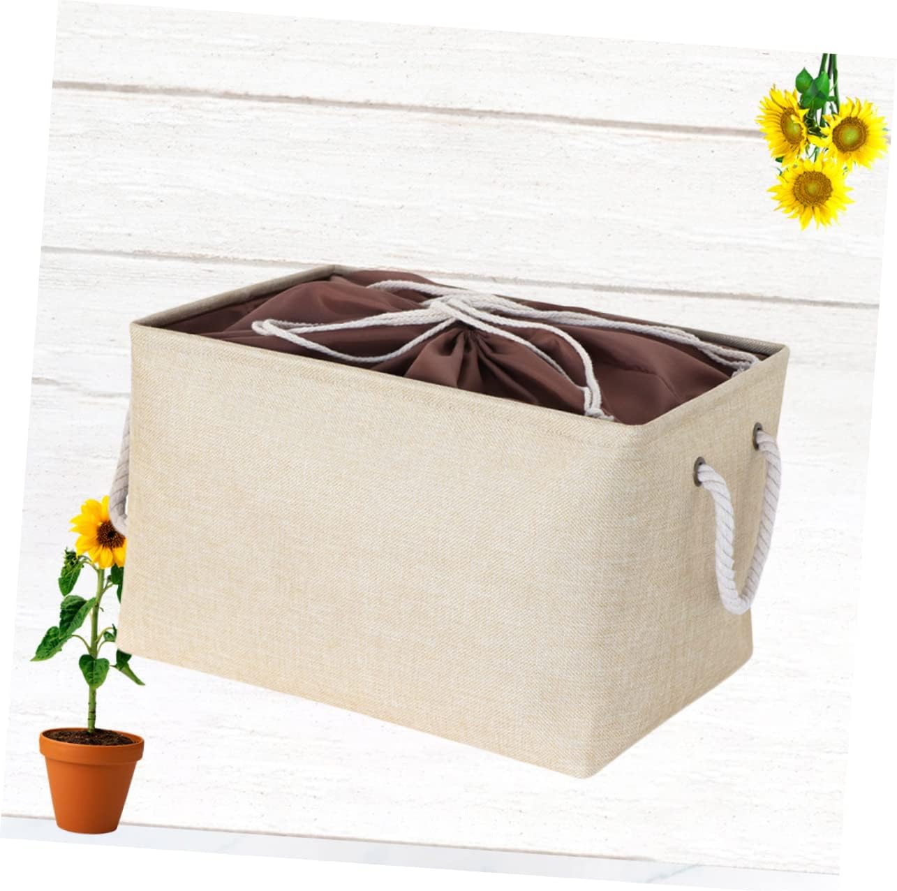 Yellow Foldable Laundry Basket with Handle and Drawstring