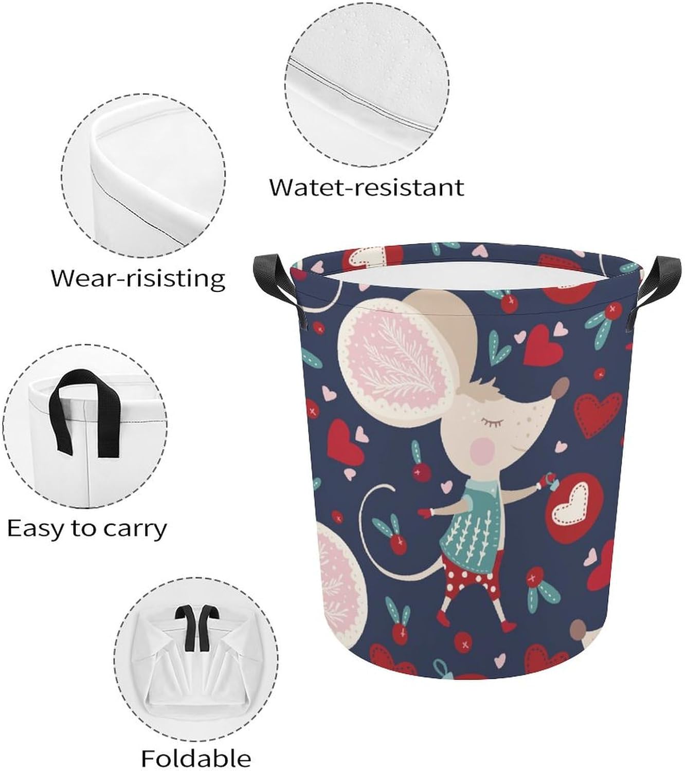 Perfect for Families Students Cute Mouse Design Collapsible Laundry Basket