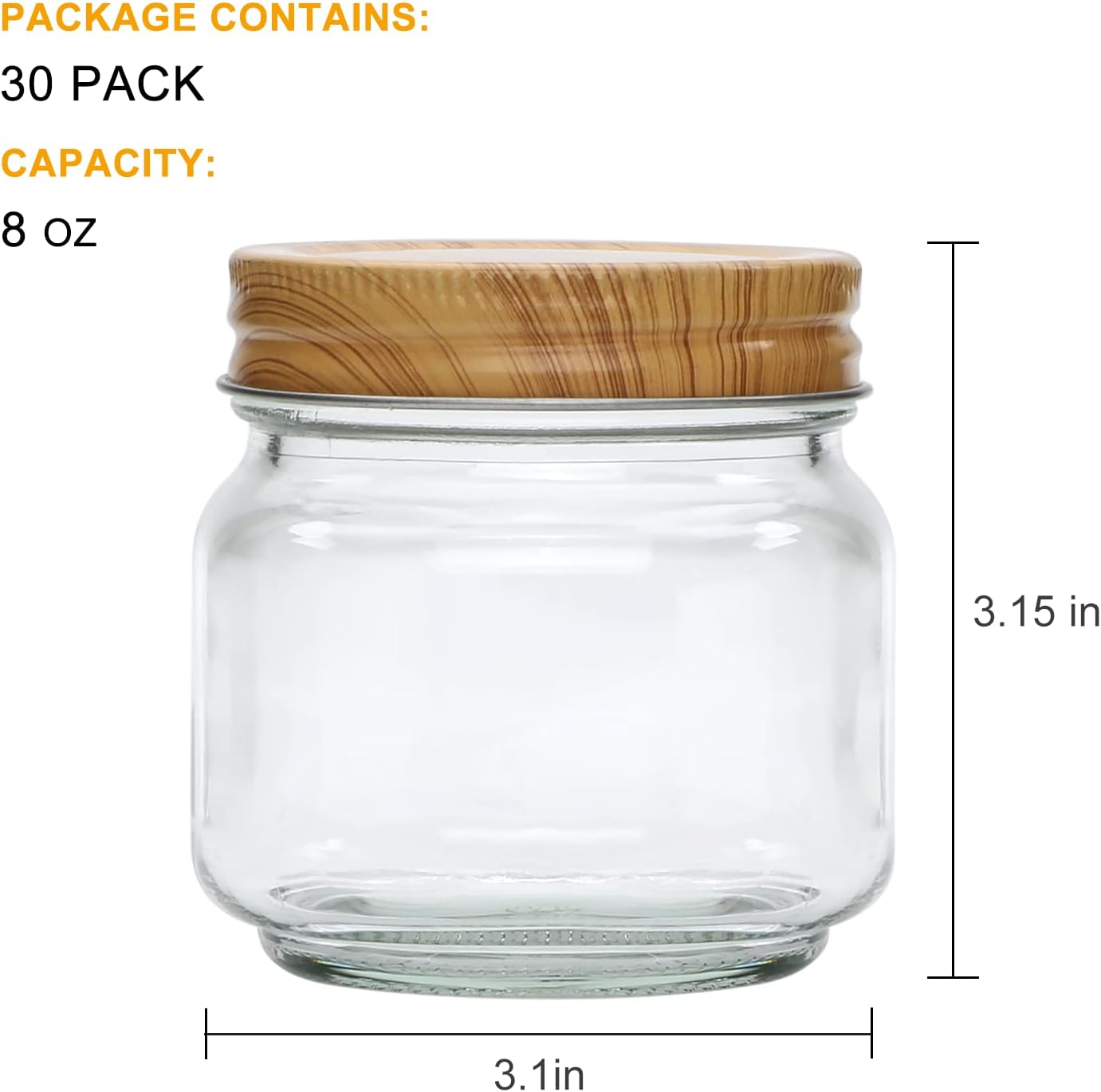 Accguan Mason Jars 8OZ Black Lid Set of 30