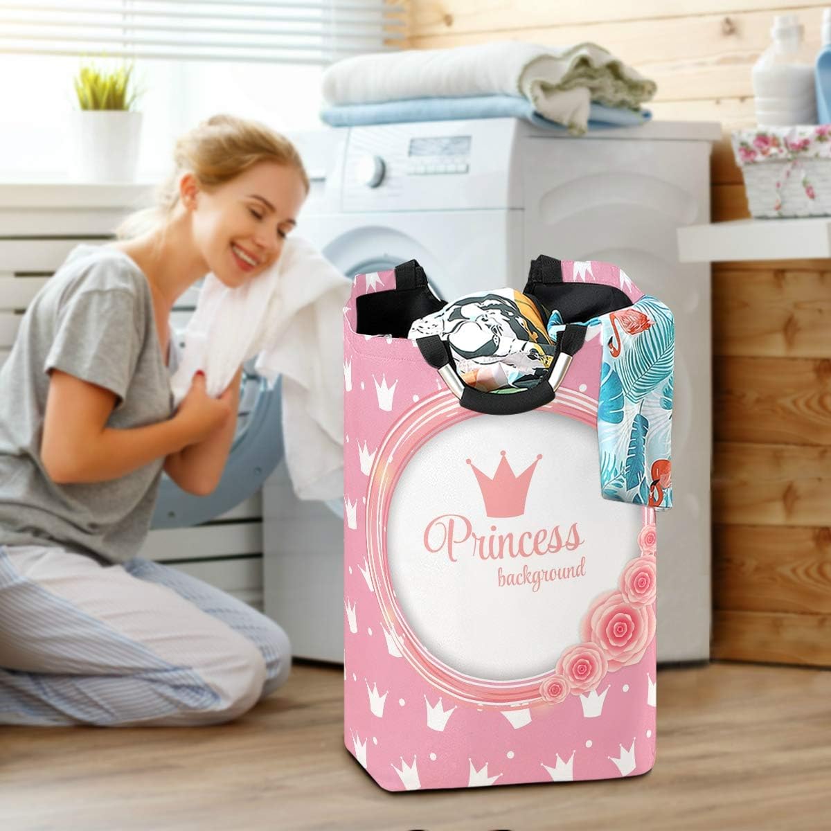 SUABO Princess Crown Collapsible Folding Laundry Basket