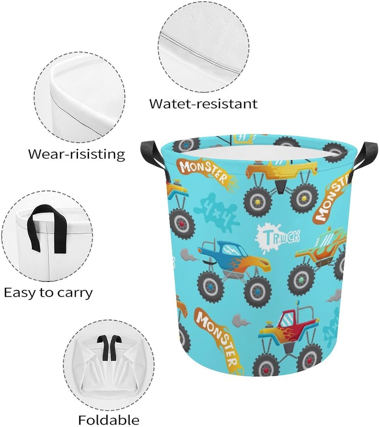 Monster Truck Cartoon Laundry Hamper