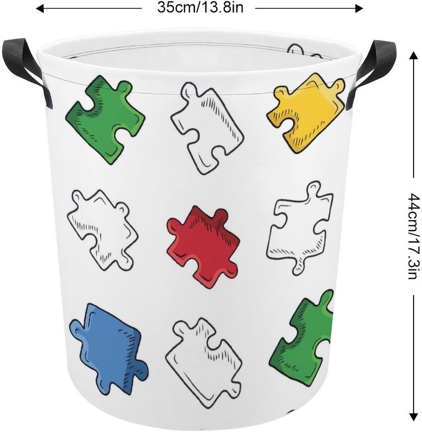 Bright Jigsaw Puzzle Pieces Laundry Hamper Waterproof Clothes Basket with Easy Carry Handles