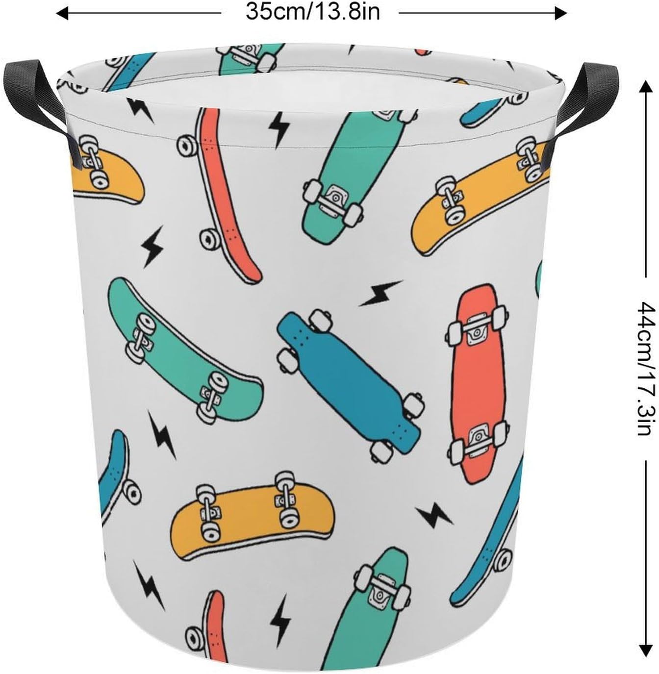 MEIKKO Hand Drawn Skateboarding Laundry Hamper Waterproof Clothes Basket with Easy Carry Handles