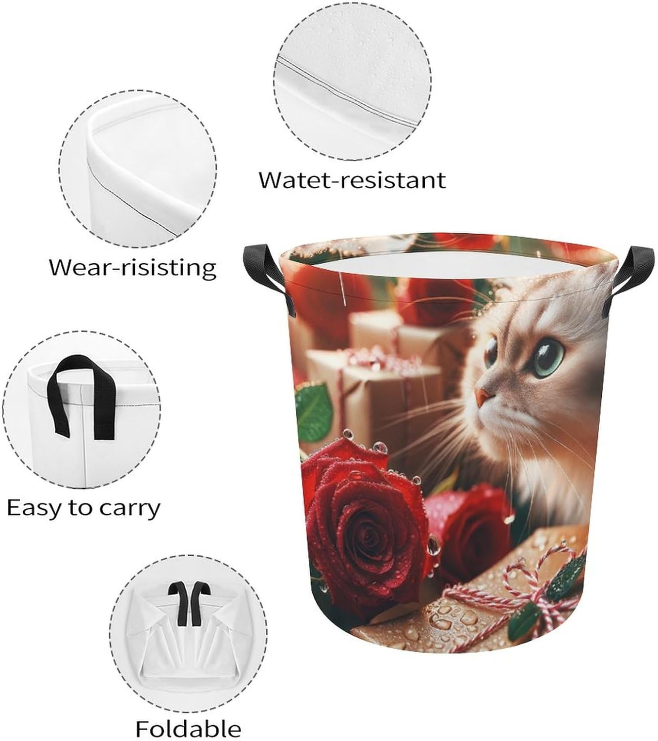 Raindrops Roses Collapsible Cat Laundry Basket