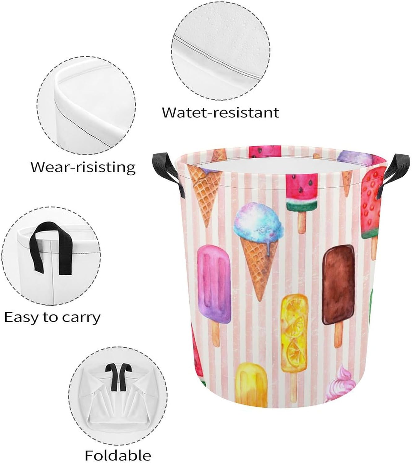 Retro Watercolor Ice Cream Laundry Hamper