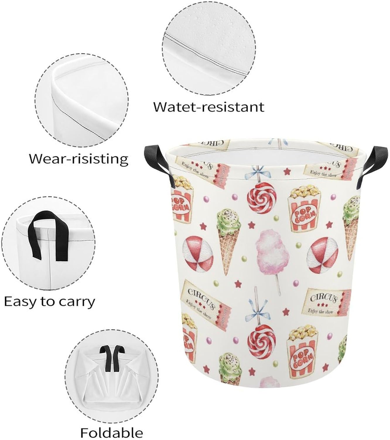 MEIKKO Ice Cream Summer Organizer Collapsible Laundry Basket for Family Kids