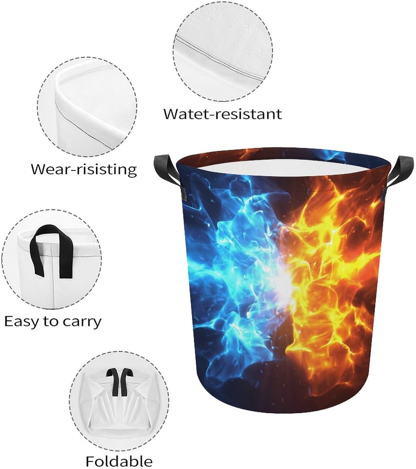 Crashing Blue and Red Flames Multi-functional Laundry Hamper - Durable and Waterproof