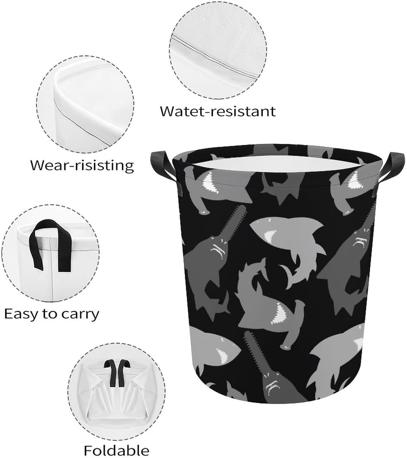 Shark-Design Waterproof Laundry Hamper with Easy Carry Handles