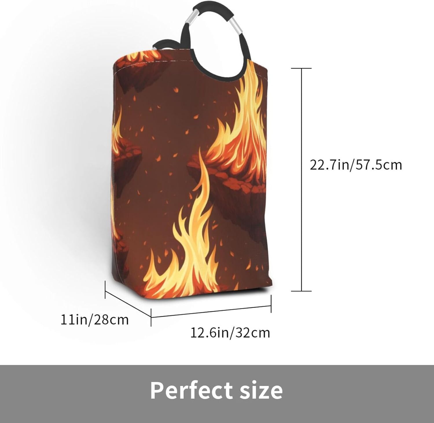 Fire Print Laundry Basket with Handles and Collapsible Design