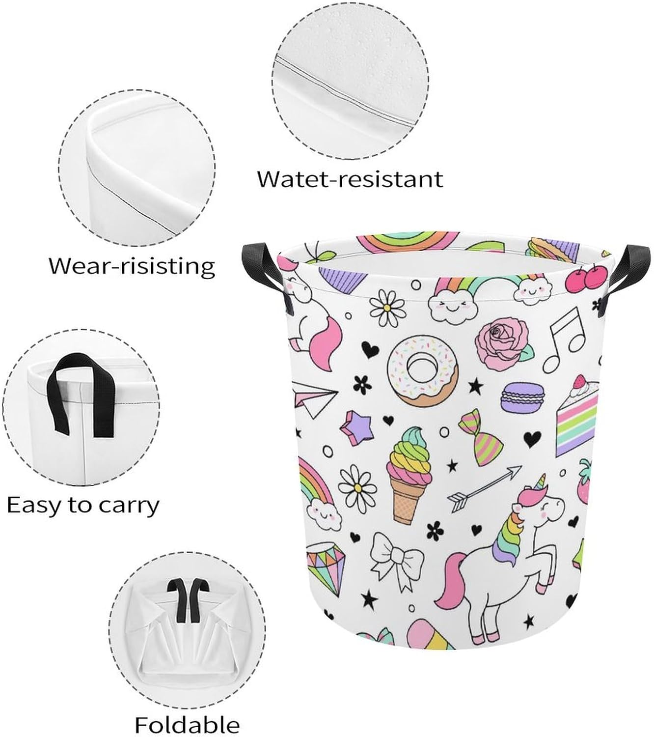 Unicorn Dessert Laundry Hamper Waterproof Easy to Carry